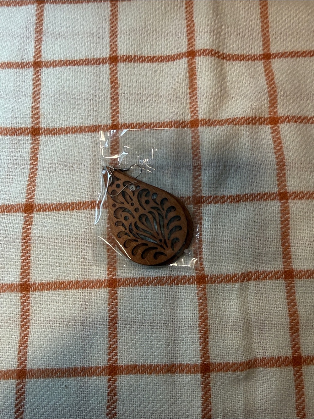 Wooden Teardrop Cutout Pendant Earrings - Brown Neutral Fall Events New